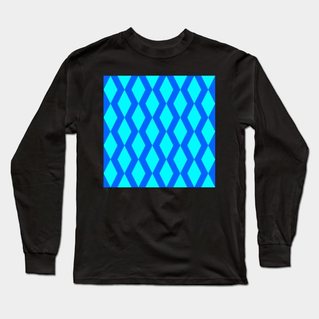 teal and blue diamond geometric design pattern Long Sleeve T-Shirt by pauloneill-art